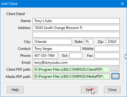 Add Client Window Add Client Window