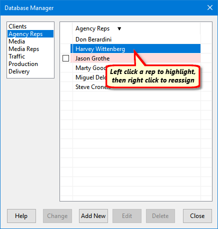Selecting a Rep to Reassign
