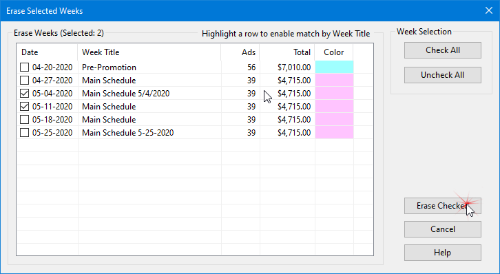 Erase Selected Weeks