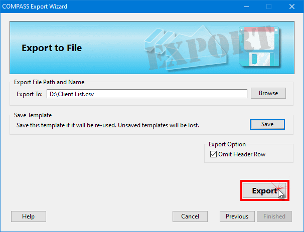 Export Wizard Step 3 -- Select Export File