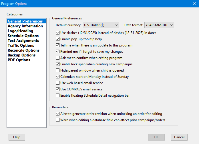 General Preferences Section General Preferences Section
