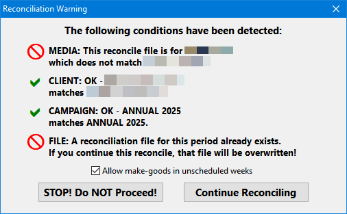 Reconcile Discrepancy Warning