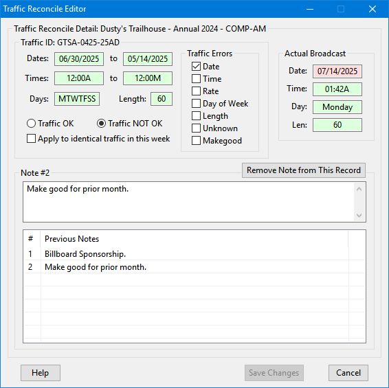 Editing Traffic in Reconcile Editor Editing Traffic in Reconcile Editor