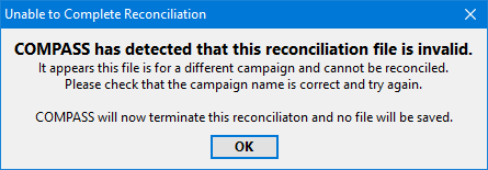 Wrong Reconciliation File Alert
