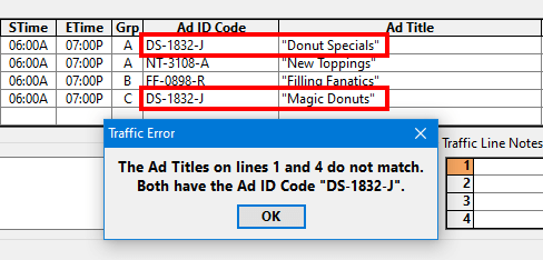 Traffic ID Error Example